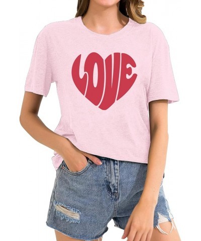 Love Heart Shirts for Women Valentine's Day Graphic Gifts Tops Tee Casual Short Sleeve Vacation T Shirt Pink $8.82 T-Shirts