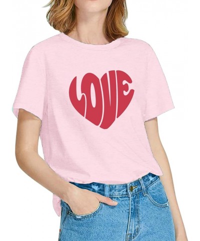 Love Heart Shirts for Women Valentine's Day Graphic Gifts Tops Tee Casual Short Sleeve Vacation T Shirt Pink $8.82 T-Shirts