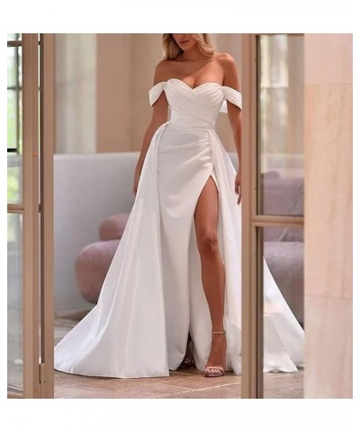 Elegant Beach Mermaid Wedding Dresses Satin Prom Ball Gowns for Bride Long Formal Evening Party Gowns B-baby Blue $35.70 Dresses