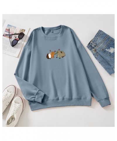 Women Guinea Pig Sweatshirt Youth Harajuku Hoodie Oversized Vintage Thermal Crewneck Long Sleeve Top Aesthetic Shirt Gray Blu...