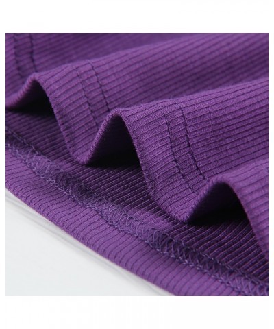 Women's Round Neck Long Sleeve Knit Ribbed Fitted Crop Top Casual Basic Shirts Purple $11.88 T-Shirts