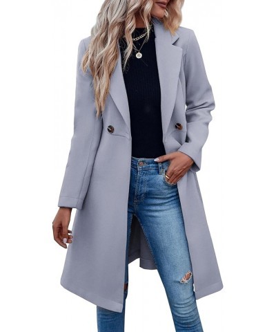 Women's Double Button Belted Tweed Overcoat Basic Long Sleeve Notched Lapel Pea Trench Jacket Outwear Coats Grey $33.75 Coats