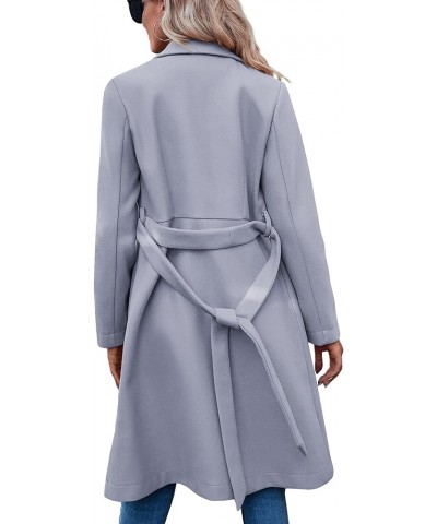 Women's Double Button Belted Tweed Overcoat Basic Long Sleeve Notched Lapel Pea Trench Jacket Outwear Coats Grey $33.75 Coats