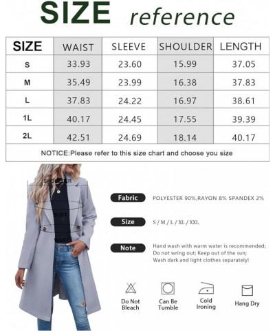 Women's Double Button Belted Tweed Overcoat Basic Long Sleeve Notched Lapel Pea Trench Jacket Outwear Coats Grey $33.75 Coats