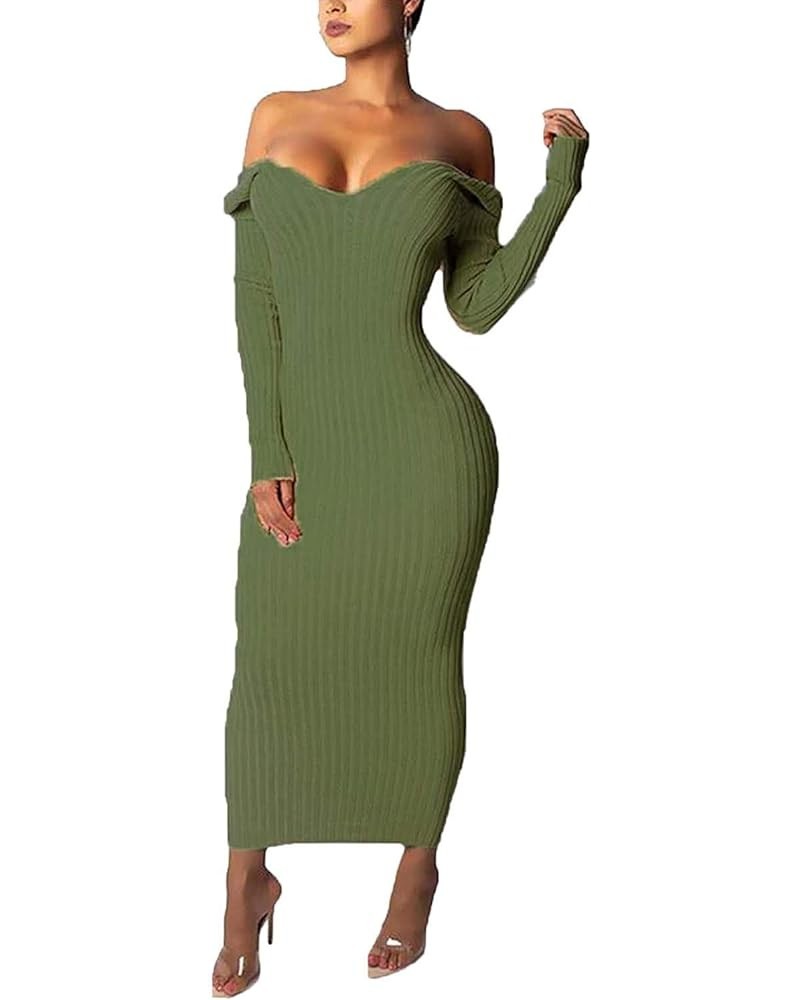 Women's Casual Off Shoulder Long Sleeves Slim Knit Bodycon Sweater Dress Midi Pencil Dress. A-amy Green $22.05 Dresses