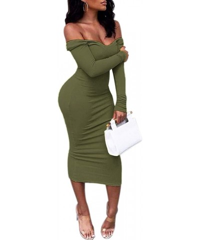 Women's Casual Off Shoulder Long Sleeves Slim Knit Bodycon Sweater Dress Midi Pencil Dress. A-amy Green $22.05 Dresses