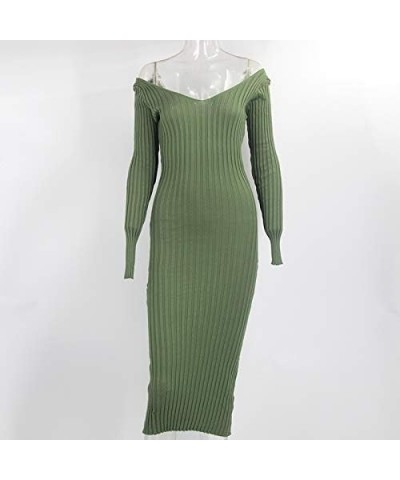 Women's Casual Off Shoulder Long Sleeves Slim Knit Bodycon Sweater Dress Midi Pencil Dress. A-amy Green $22.05 Dresses