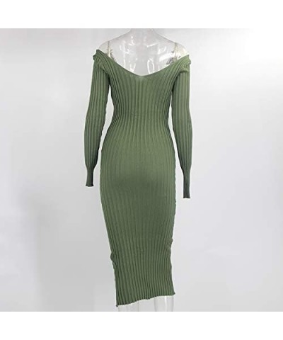 Women's Casual Off Shoulder Long Sleeves Slim Knit Bodycon Sweater Dress Midi Pencil Dress. A-amy Green $22.05 Dresses