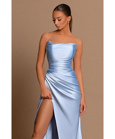 Satin Mermaid Prom Dress with Slit Strapless Long Bridesmaid Dresses for Women Pleated Formal Evening Gowns Hot Pink $26.40 D...