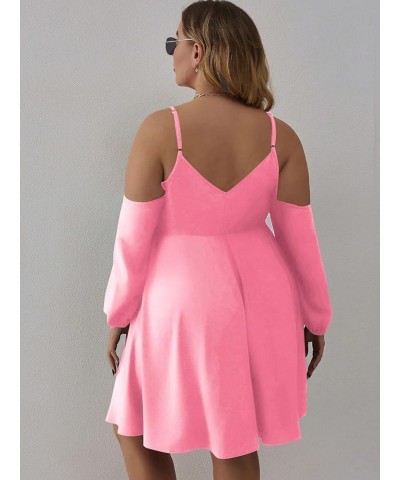 Women's Plus Size Cold Shoulder Ruffle Trim Bishop Sleeve A Line Dress Solid Dusty Pink $20.70 Dresses