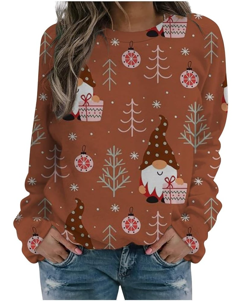 Plus Size Christmas Shirts Casual Fashion Printed Sweatshirts Loose Long Sleeve Sweater Comfy Fit Crewneck Pullover 02 Brown ...