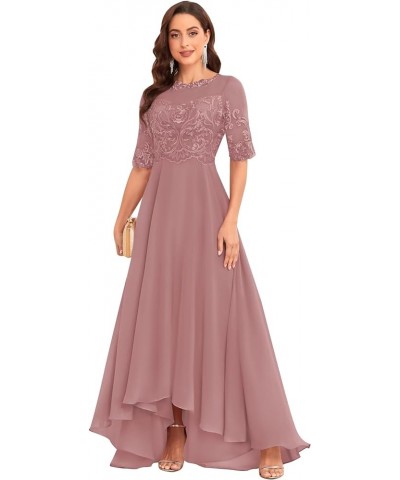 Lace Appliques Mother of The Bride Dresses for Wedding Half Sleeve Long Chiffon Formal Party Dresses Dusty Rose $42.39 Dresses