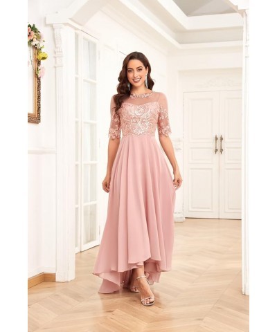 Lace Appliques Mother of The Bride Dresses for Wedding Half Sleeve Long Chiffon Formal Party Dresses Dusty Rose $42.39 Dresses