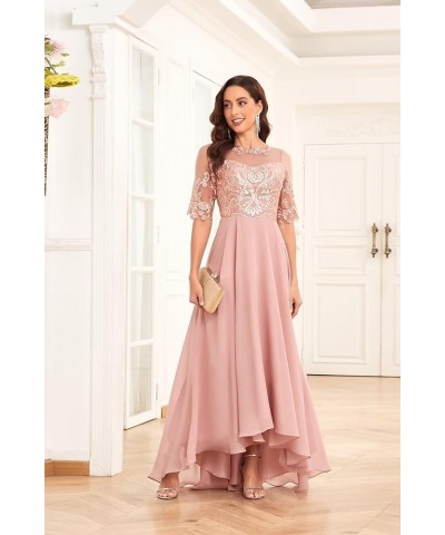 Lace Appliques Mother of The Bride Dresses for Wedding Half Sleeve Long Chiffon Formal Party Dresses Dusty Rose $42.39 Dresses