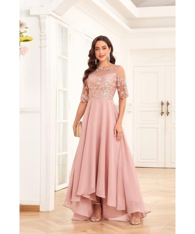 Lace Appliques Mother of The Bride Dresses for Wedding Half Sleeve Long Chiffon Formal Party Dresses Dusty Rose $42.39 Dresses