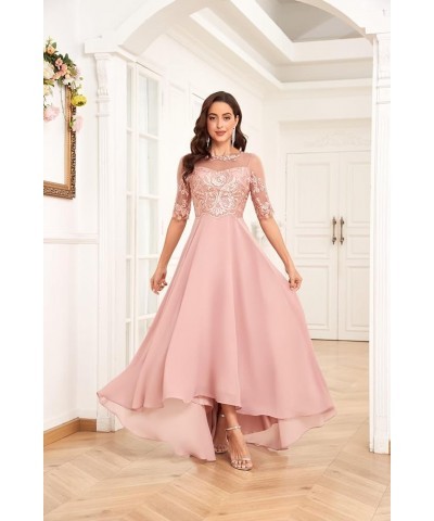 Lace Appliques Mother of The Bride Dresses for Wedding Half Sleeve Long Chiffon Formal Party Dresses Dusty Rose $42.39 Dresses