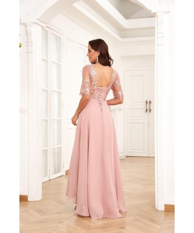 Lace Appliques Mother of The Bride Dresses for Wedding Half Sleeve Long Chiffon Formal Party Dresses Dusty Rose $42.39 Dresses