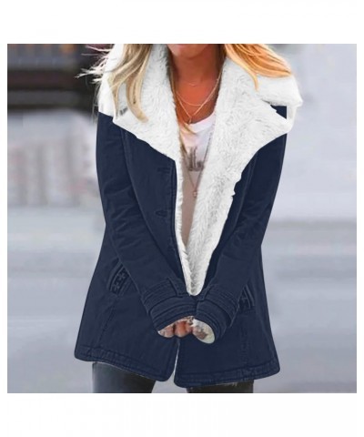 Fuzzy Fleece Jackets for Women Lapel Single Breasted Long Sleeve Plus Size Outwear Fuzzy Faux Shearling Zipper Plus D-navy $1...