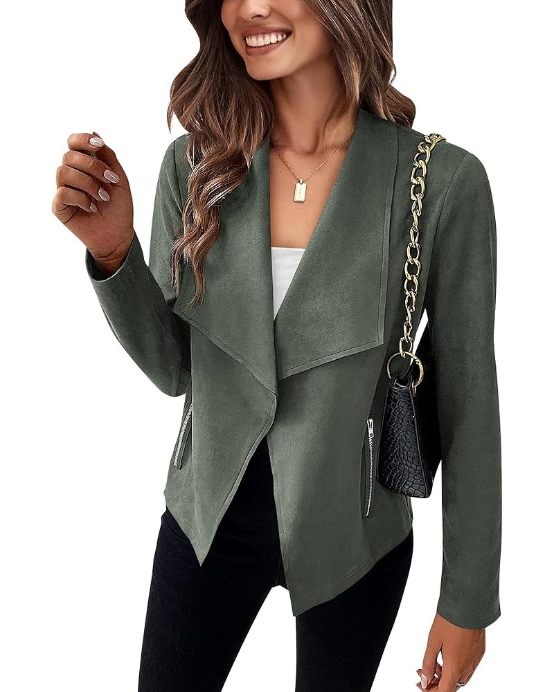 Women's Fashion Faux Suede Jackets 2024 Spring Summer Clothes Lapel Long Sleeve Open Front Outerwear Cropped Coats Solid Ligh...