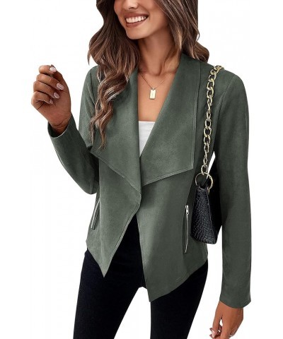 Women's Fashion Faux Suede Jackets 2024 Spring Summer Clothes Lapel Long Sleeve Open Front Outerwear Cropped Coats Solid Ligh...