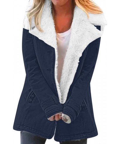 Fuzzy Fleece Jackets for Women Lapel Single Breasted Long Sleeve Plus Size Outwear Fuzzy Faux Shearling Zipper Plus D-navy $1...