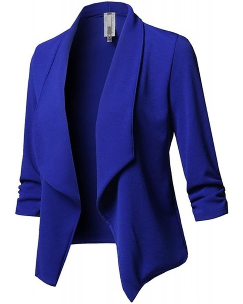 Casual Blazer for Women Open Front Cardigan Work Office Jacket 3/4 Sleeve Ruched Cropped Blazers Summer Thin Tops Blue $7.64 ...