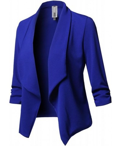 Casual Blazer for Women Open Front Cardigan Work Office Jacket 3/4 Sleeve Ruched Cropped Blazers Summer Thin Tops Blue $7.64 ...