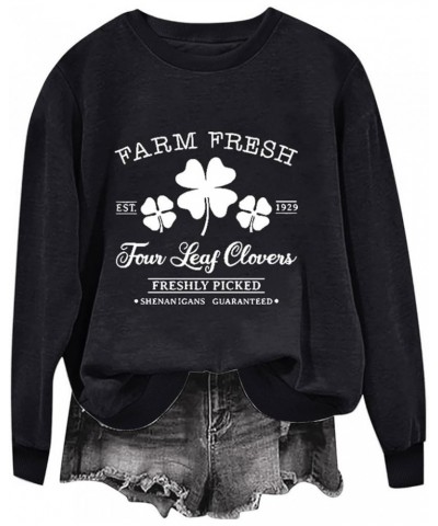 St. Patrick's Day Long Sleeve Shirts for Women Crew Neck Oversized Sweatshirt Irish Graphic Tee Cute Holiday Tops L11_black $...