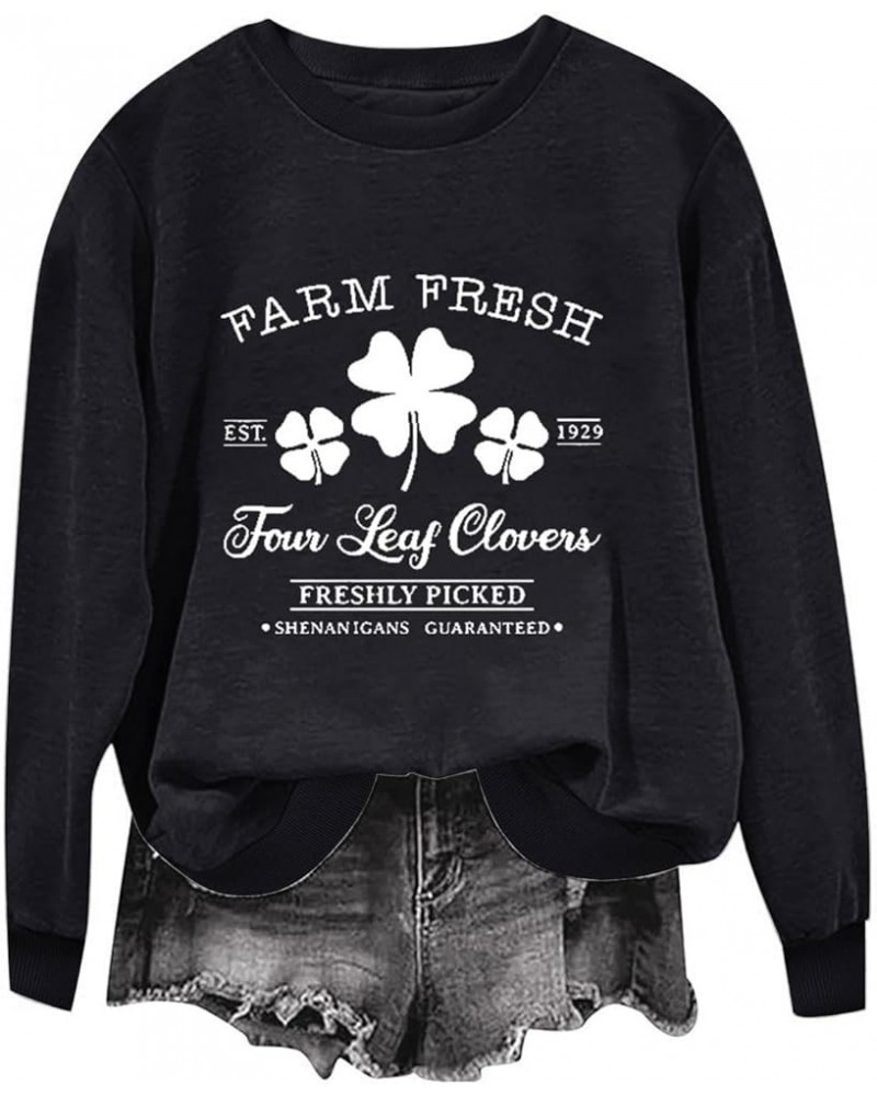 St. Patrick's Day Long Sleeve Shirts for Women Crew Neck Oversized Sweatshirt Irish Graphic Tee Cute Holiday Tops L11_black $...