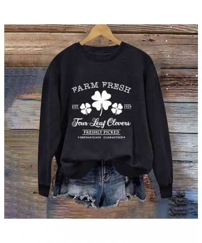 St. Patrick's Day Long Sleeve Shirts for Women Crew Neck Oversized Sweatshirt Irish Graphic Tee Cute Holiday Tops L11_black $...