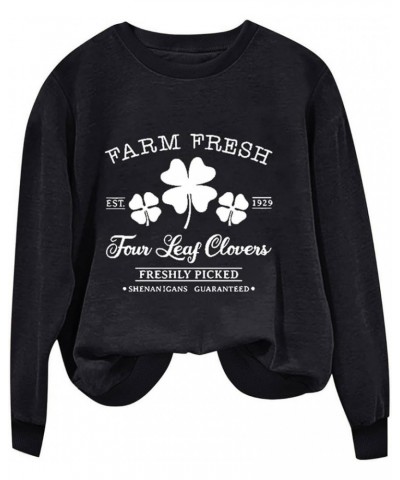 St. Patrick's Day Long Sleeve Shirts for Women Crew Neck Oversized Sweatshirt Irish Graphic Tee Cute Holiday Tops L11_black $...