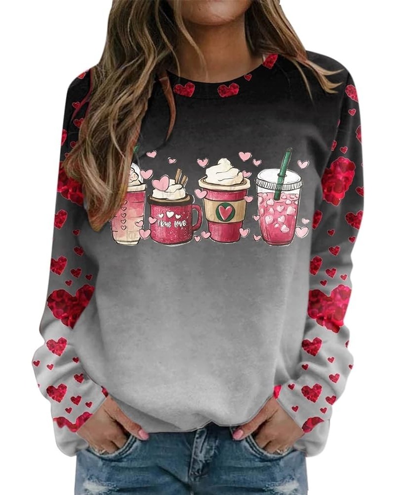 Women Valentine's Day Printed Long Sleeve Shirts Tops Casual Round Neck Pullover Graphic Tees Sweatshirt T-Shirt Gray-1 $6.71...