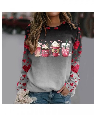 Women Valentine's Day Printed Long Sleeve Shirts Tops Casual Round Neck Pullover Graphic Tees Sweatshirt T-Shirt Gray-1 $6.71...