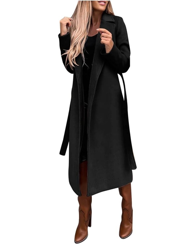 Trench Winter Coats for Women Ladies Lapel Slim Jacket Long Parka Solid Button Closure Party Formal Dress Z-black $19.20 Coats