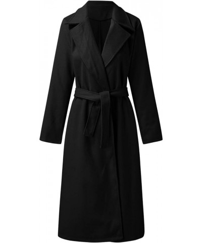 Trench Winter Coats for Women Ladies Lapel Slim Jacket Long Parka Solid Button Closure Party Formal Dress Z-black $19.20 Coats