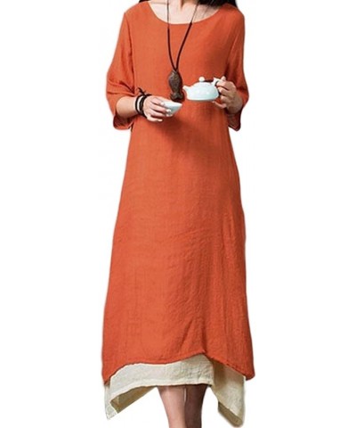 Women Loose Maxi Dress Boho Long Tunic Dress Vintage Layers Casual Dress Orange $19.24 Dresses