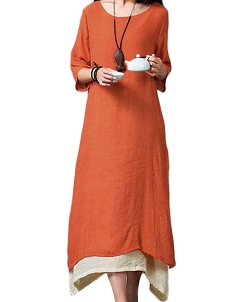 Women Loose Maxi Dress Boho Long Tunic Dress Vintage Layers Casual Dress Orange $19.24 Dresses