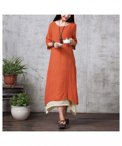 Women Loose Maxi Dress Boho Long Tunic Dress Vintage Layers Casual Dress Orange $19.24 Dresses