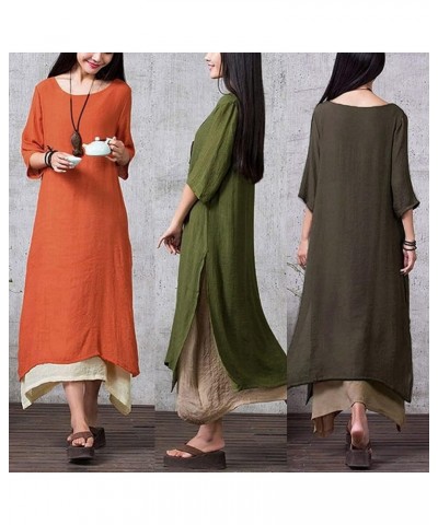 Women Loose Maxi Dress Boho Long Tunic Dress Vintage Layers Casual Dress Orange $19.24 Dresses