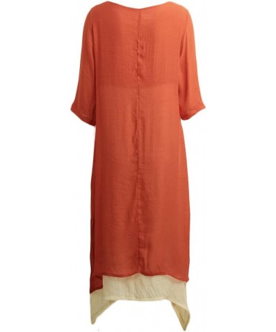 Women Loose Maxi Dress Boho Long Tunic Dress Vintage Layers Casual Dress Orange $19.24 Dresses