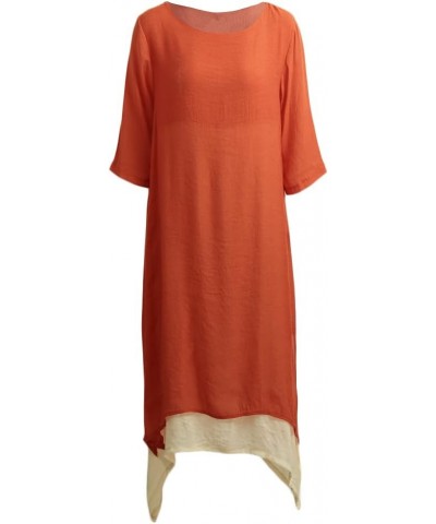 Women Loose Maxi Dress Boho Long Tunic Dress Vintage Layers Casual Dress Orange $19.24 Dresses