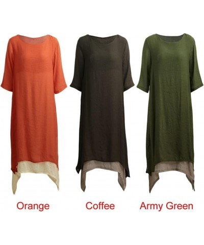 Women Loose Maxi Dress Boho Long Tunic Dress Vintage Layers Casual Dress Orange $19.24 Dresses