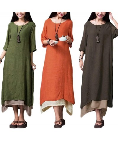 Women Loose Maxi Dress Boho Long Tunic Dress Vintage Layers Casual Dress Orange $19.24 Dresses