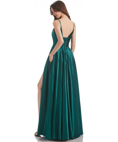 Long Bridesmaid Dresses for Women Formal Satin Spaghetti Strap Prom Evening Gowns RYZ054 Grey $28.70 Dresses