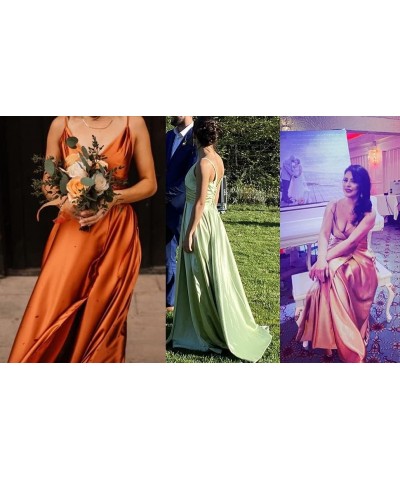 Long Bridesmaid Dresses for Women Formal Satin Spaghetti Strap Prom Evening Gowns RYZ054 Grey $28.70 Dresses