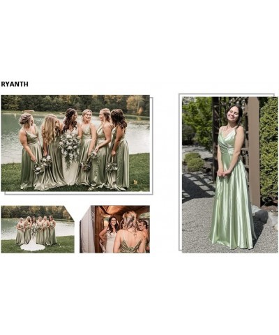 Long Bridesmaid Dresses for Women Formal Satin Spaghetti Strap Prom Evening Gowns RYZ054 Grey $28.70 Dresses