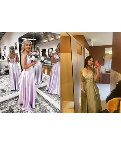 Long Bridesmaid Dresses for Women Formal Satin Spaghetti Strap Prom Evening Gowns RYZ054 Grey $28.70 Dresses