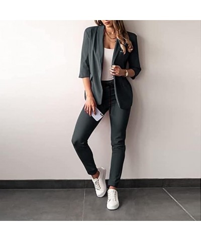 Women's Blazer Sets Women 2 Piece Outfits Open Front Blazer and Pants Set Business Work Suit Pantsuit Set for Women Gray 3 $1...