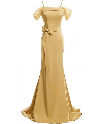 Long Prom Dress Satin Formal Dresses for Women Evening Dresses Party Gowns Spaghetti Strap Gold $36.12 Dresses