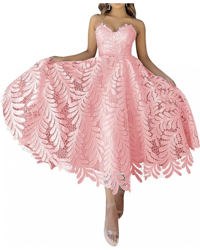 Strapless Lace Prom Off Shoulder Short Formal Evening Sweetheart Ball Gowns Tea Length Cocktail Party Dress Pink $44.10 Dresses